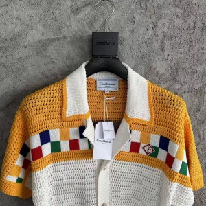 「#4455」Casablanca cotton high density knit, woven plaid sweater T-shirt