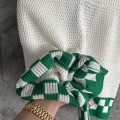 「#4456」Casablanca Green Cotton High-density Knit, Woven Plaid Shorts