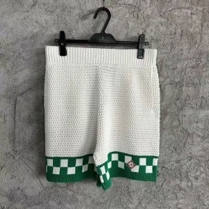 「#4456」Casablanca Green Cotton High-density Knit, Woven Plaid Shorts