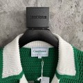 「#4457」Casablanca Green Cotton High Density Knit, Woven Plaid Sweater T-Shirt