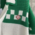 「#4457」Casablanca Green Cotton High Density Knit, Woven Plaid Sweater T-Shirt