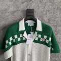 「#4457」Casablanca Green Cotton High Density Knit, Woven Plaid Sweater T-Shirt