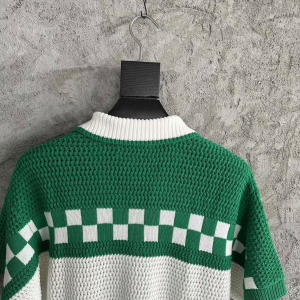 Casablanca Green Cotton High Density Knit, Woven Plaid Sweater T-Shirt