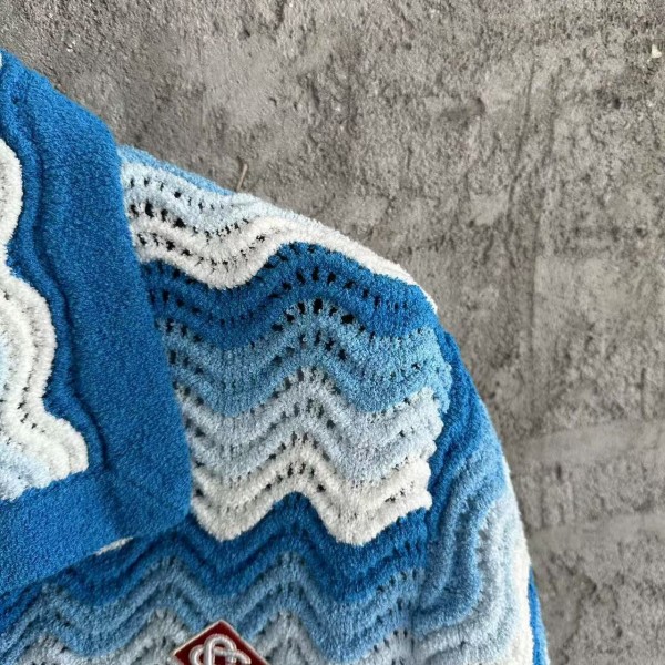 Casablanca blue cotton high-density knitted, water ripple gradient sweater T-shirt