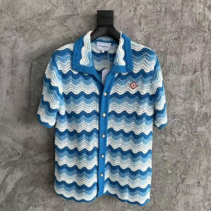 「#4459」Casablanca blue cotton high-density knitted, water ripple gradient sweater T-shirt