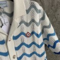「#4461」Casablanca blue cotton high-density knitted, water ripple gradient sweater T-shirt