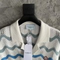 「#4461」Casablanca blue cotton high-density knitted, water ripple gradient sweater T-shirt