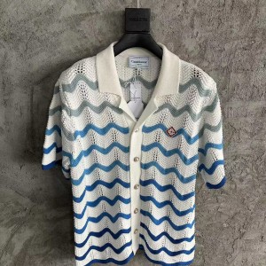 「#4461」Casablanca blue cotton high-density knitted, water ripple gradient sweater T-shirt