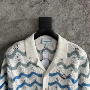 「#4461」Casablanca blue cotton high-density knitted, water ripple gradient sweater T-shirt