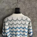 「#4461」Casablanca blue cotton high-density knitted, water ripple gradient sweater T-shirt