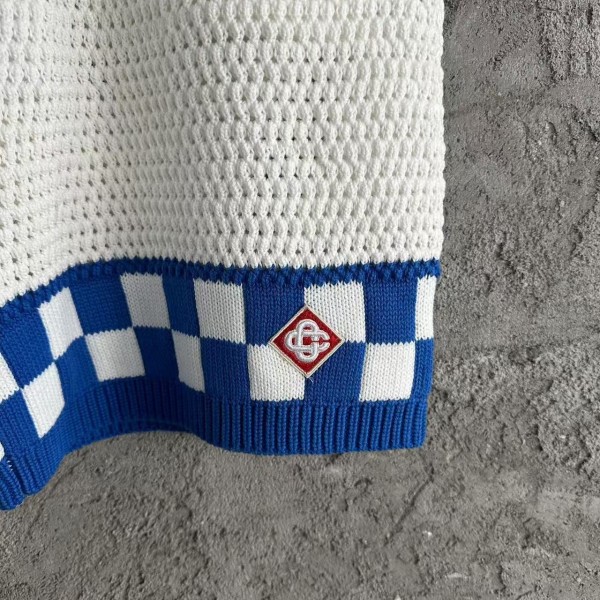Casablanca, blue cotton high density knit, woven plaid shorts