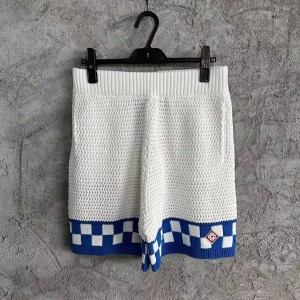 「#4462」Casablanca, blue cotton high density knit, woven plaid shorts