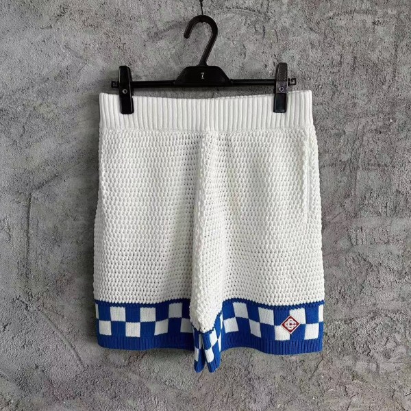 「#4462」Casablanca, blue cotton high density knit, woven plaid shorts