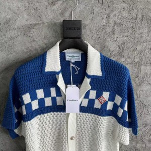 「#4463」Casablanca, blue cotton high density knit, woven sweater T-shirt