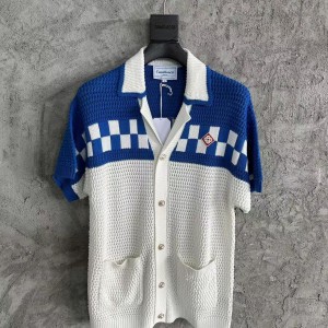 「#4463」Casablanca, blue cotton high density knit, woven sweater T-shirt
