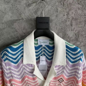「#4465」Casablanca, rainbow-colored cotton high-density knit, water ripple gradient sweater T-shirt