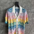 「#4465」Casablanca, rainbow-colored cotton high-density knit, water ripple gradient sweater T-shirt