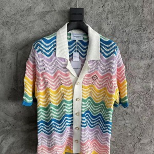 「#4465」Casablanca, rainbow-colored cotton high-density knit, water ripple gradient sweater T-shirt