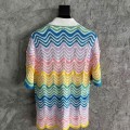「#4465」Casablanca, rainbow-colored cotton high-density knit, water ripple gradient sweater T-shirt