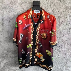 「#4469」CASABLANCA SpringSummer Red Printed Silk T-Shirt