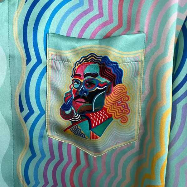 CASABLANCA SpringSummer Blue Character Print Silk T-shirt