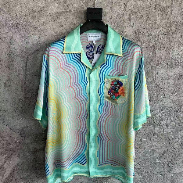 「#4471」CASABLANCA SpringSummer Blue Character Print Silk T-shirt
