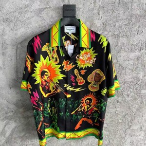 「#4481」CASABLANCA Black rock graphic silk T-shirt