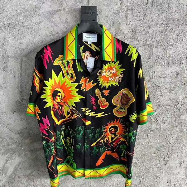 「#4481」CASABLANCA Black rock graphic silk T-shirt