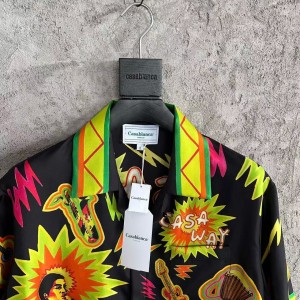 「#4481」CASABLANCA Black rock graphic silk T-shirt