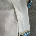 「#4485」CASABLANCA White silk jacquard T-shirt with orange pattern