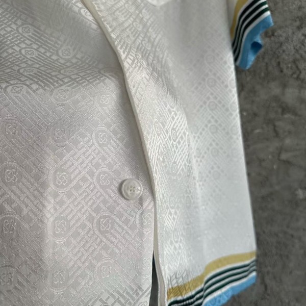 CASABLANCA White silk jacquard T-shirt with orange pattern