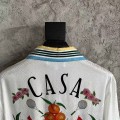 「#4485」CASABLANCA White silk jacquard T-shirt with orange pattern