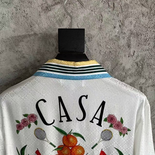 CASABLANCA White silk jacquard T-shirt with orange pattern