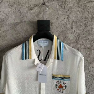 「#4485」CASABLANCA White silk jacquard T-shirt with orange pattern