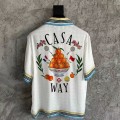 「#4485」CASABLANCA White silk jacquard T-shirt with orange pattern