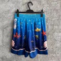 「#4499」CASABLANCA Blue silk shorts with marine animal print