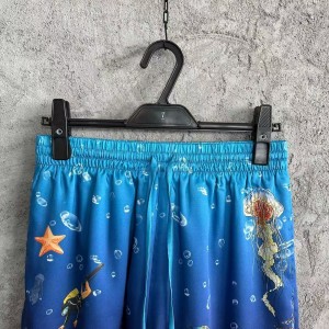 「#4499」CASABLANCA Blue silk shorts with marine animal print