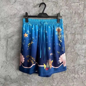 「#4499」CASABLANCA Blue silk shorts with marine animal print