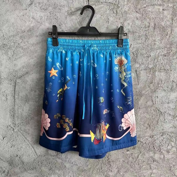 「#4499」CASABLANCA Blue silk shorts with marine animal print