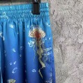 「#4499」CASABLANCA Blue silk shorts with marine animal print