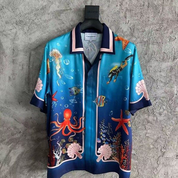 「#4500」CASABLANCA Blue silk shirt with marine animal print