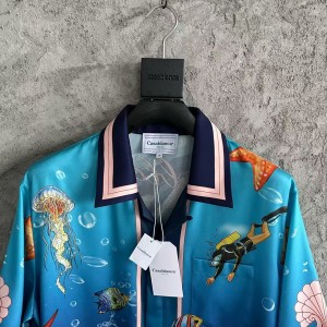 「#4500」CASABLANCA Blue silk shirt with marine animal print