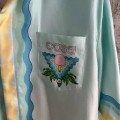「#4502」CASABLANCA Light blue silk T-shirt with ripple pattern