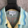 「#4502」CASABLANCA Light blue silk T-shirt with ripple pattern