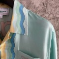 「#4502」CASABLANCA Light blue silk T-shirt with ripple pattern