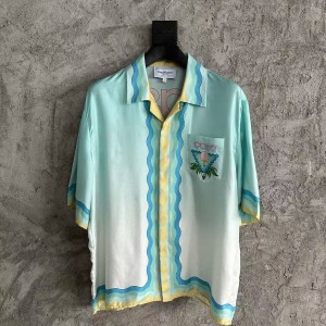 「#4502」CASABLANCA Light blue silk T-shirt with ripple pattern