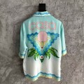 「#4502」CASABLANCA Light blue silk T-shirt with ripple pattern