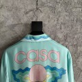 「#4502」CASABLANCA Light blue silk T-shirt with ripple pattern