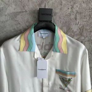 「#4504」CASABLANCA White silk T-shirt with glass house pattern