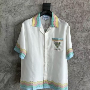 「#4504」CASABLANCA White silk T-shirt with glass house pattern